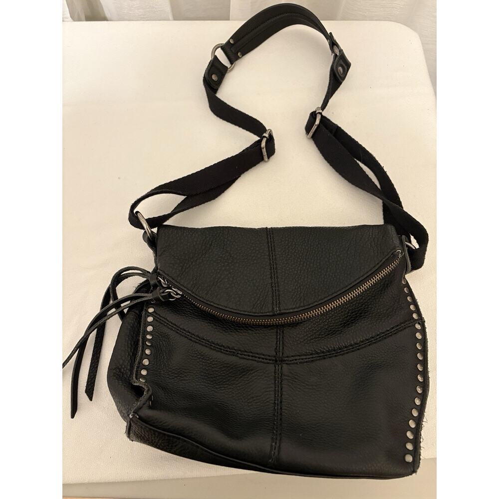 The Sak Crossbody Bag Purse Silverlake Leather Studded Fringe Biker Saddlebag